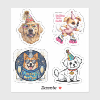 Cute New Years Dog Stickers, New Years Stickers