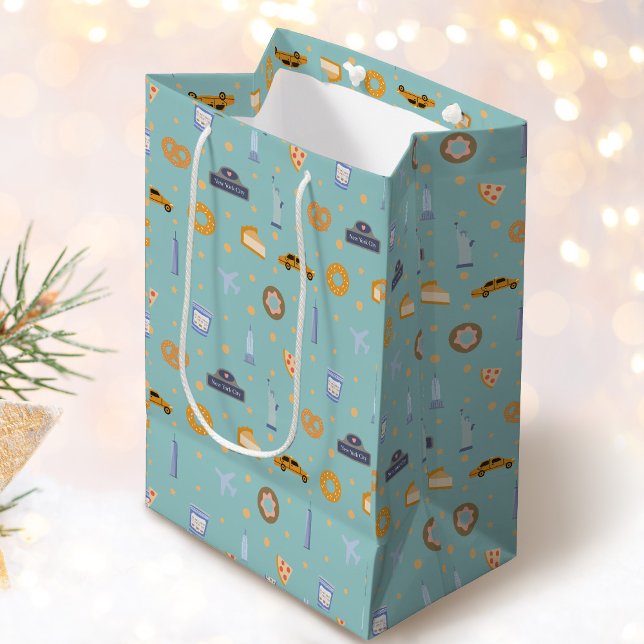 Cute New York City Pattern Turquoise Green Medium Gift Bag (Creator Uploaded)