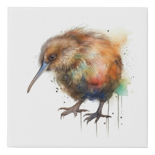 Cute New Zealand Kiwi bird in brown watercolor Faux Canvas Print