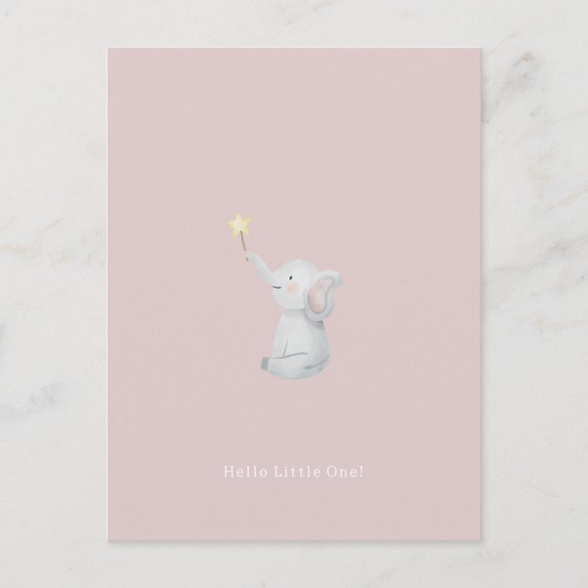 Cute Newborn Baby Hello Little One Elephant Card. Postcard (Front)