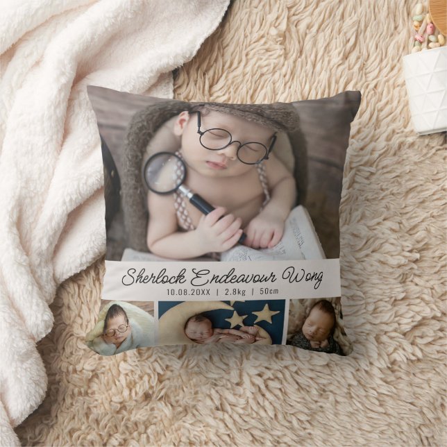 Cute Newborn Baby Photo Birth Stats Cushion (Blanket)