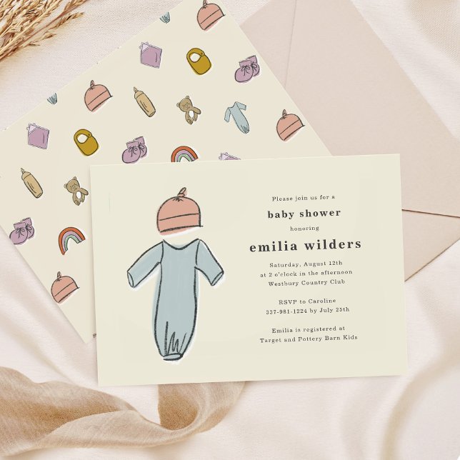 Cute Newborn Clothes Gender Neutral Baby Shower Invitation (Cute Newborn Clothes Gender Neutral Baby Shower Invitation)