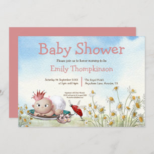 Cute Newborn Girl Princess Daisy Baby Shower Invitation