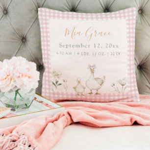 Cute Newborn Keepsake Birth Stats Pink Photo Cushion