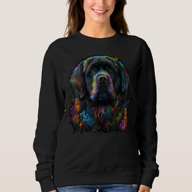 Cute Newfie Flower summer Floral Newfoundland Dog Sweatshirt (Front)