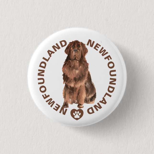 Cute Newfoundland Dog Breed Watercolors 3 Cm Round Badge (Front)