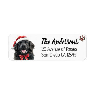 Cute Newfoundland Dog with Santa Hat Return Address Label
