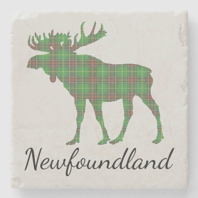 Cute Newfoundland moose tartan drink coaster (Front)