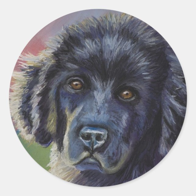 Cute Newfoundland Puppy Dog Art - Classic Round Sticker (Front)