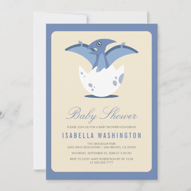 Cute Newly Hatched Pterodactyl in Egg Baby Shower Invitation (Front)