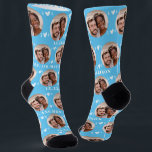 Cute Newlyweds Photo Wedding Blue Wedding Socks<br><div class="desc">These cute blue wedding socks feature the newlywed couple's photo and white hearts in an offset pattern on a light blue background and your names and wedding date! These are perfect as a bridal party favour, or as a gift for the happy couple! Background colour is also customisable to match...</div>