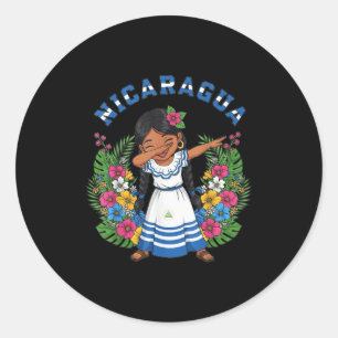Cute Nicaragua Girl Dabbing Traditional Dress With Classic Round Sticker
