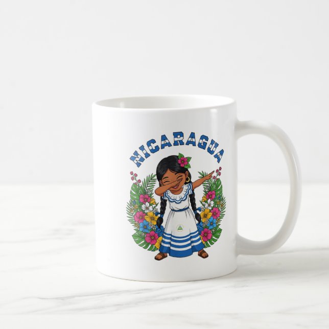 Cute Nicaragua Girl Dabbing Traditional Dress With Coffee Mug (Right)