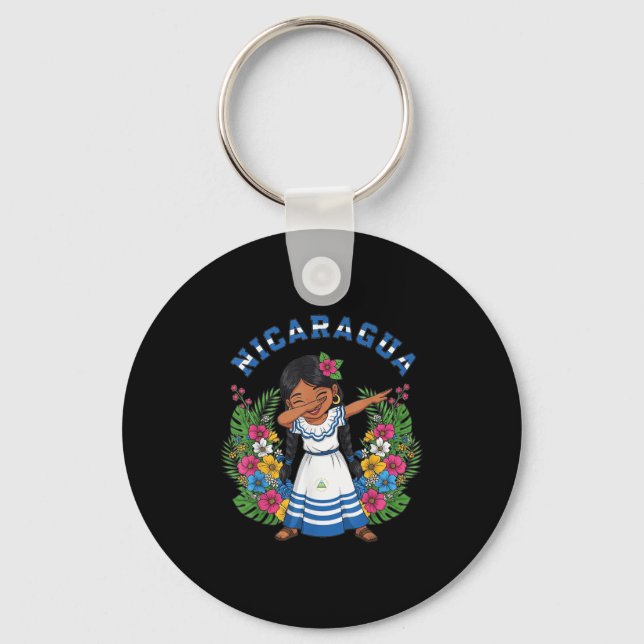 Cute Nicaragua Girl Dabbing Traditional Dress With Key Ring (Front)