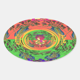 Cute Nice & Lovely Floral Motif Art Print Design Oval Sticker