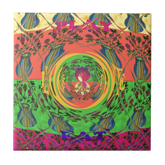 Cute Nice & Lovely Floral Motif Art Print Design Tile (Front)