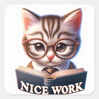 Cute 'Nice Work' Kitten Multi Subject Sticker 