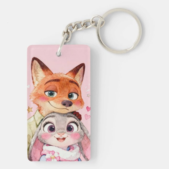 Cute Nick and Hops Acrylic Keychain. Key Ring (Back)