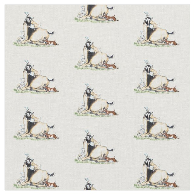 Cute Nigerian Dwarf Goat and Kids pattern Fabric (Close Up)