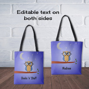 Cute night owl custom text book tote bag