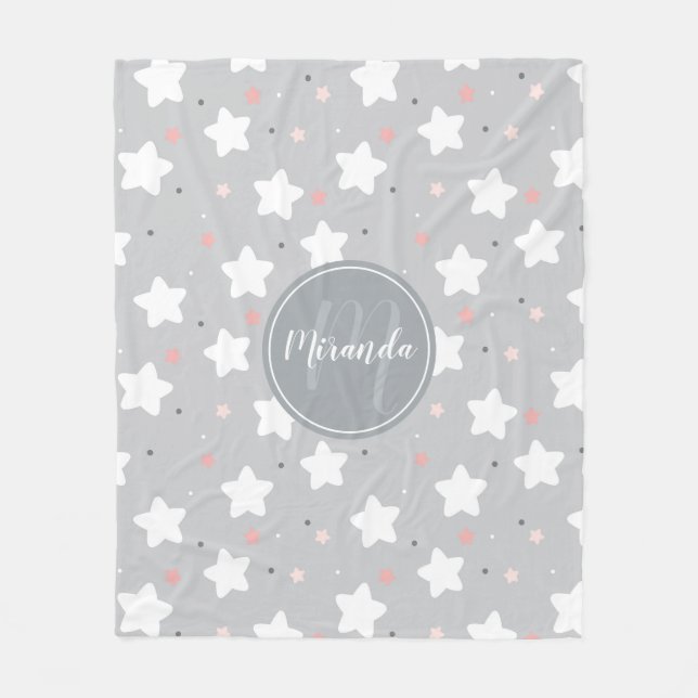 Cute Night Sky with Custom Monogram and Name Fleece Blanket (Front)