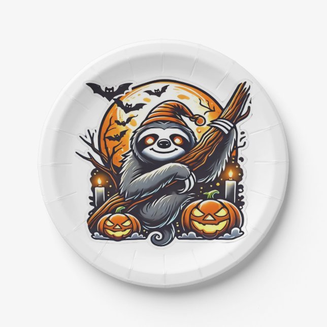 Cute Night Sloth Halloween Classic T-Shirt Paper Plate (Front)