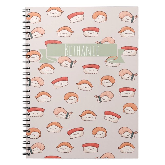 Cute Nigiri Sushi Seamless Pattern Notebook (Front)