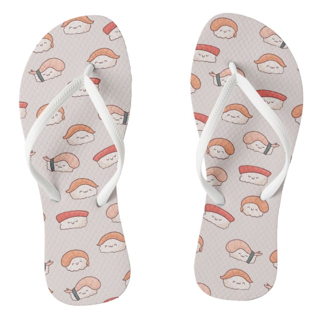 Cute Nigiri Sushi Seamless Pattern Thongs (Footbed)