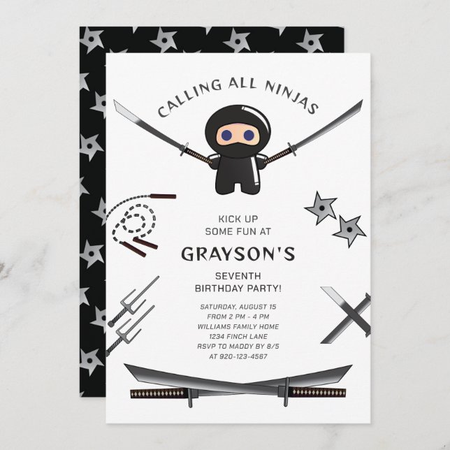 Cute Ninja Birthday Party Invitation (Front/Back)
