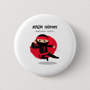 Cute Ninja Black Red Kids Birthday Party T Shirt  6 Cm Round Badge