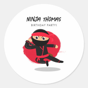 Cute Ninja Black Red Kids Birthday Party T Shirt  Classic Round Sticker