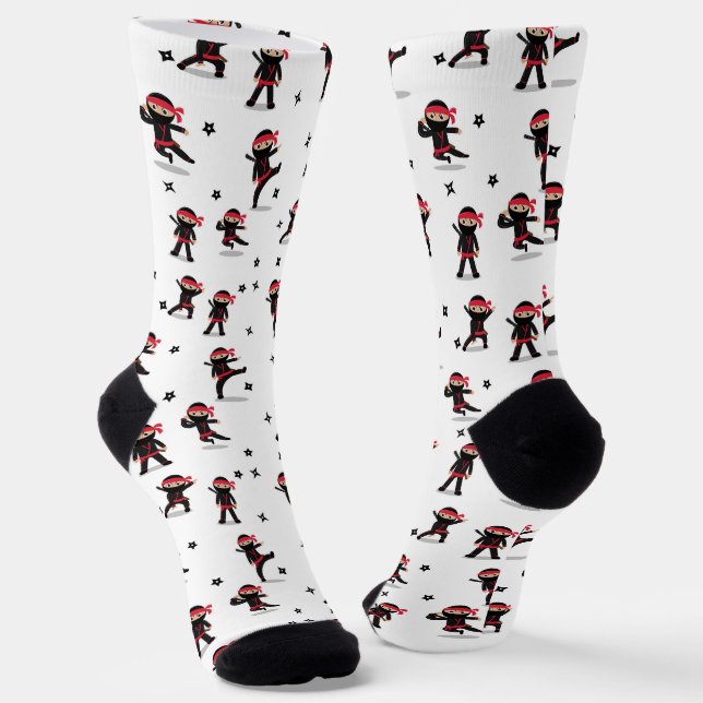 Cute Ninja Black & Red Pattern Socks (Angled)