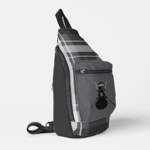 Cute Ninja Boy Anime Warrior Black Plaid Street St Sling Bag
