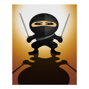 Cute Ninja Boy Anime Warrior Katana Action Poster