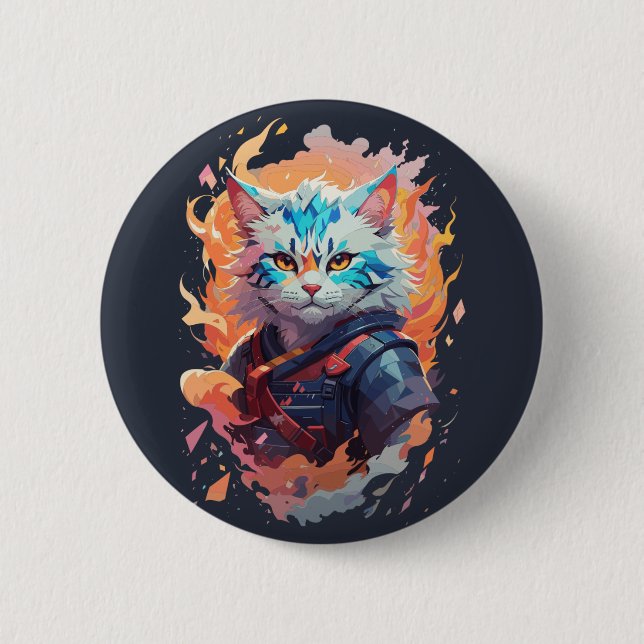 Cute Ninja Cat Warrior Design 6 Cm Round Badge (Front)
