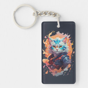 Cute Ninja Cat Warrior Design Key Ring