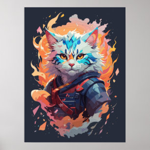 Cute Ninja Cat Warrior Design Poster