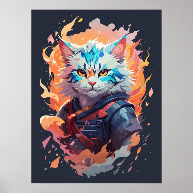 Cute Ninja Cat Warrior Design Poster (Front)