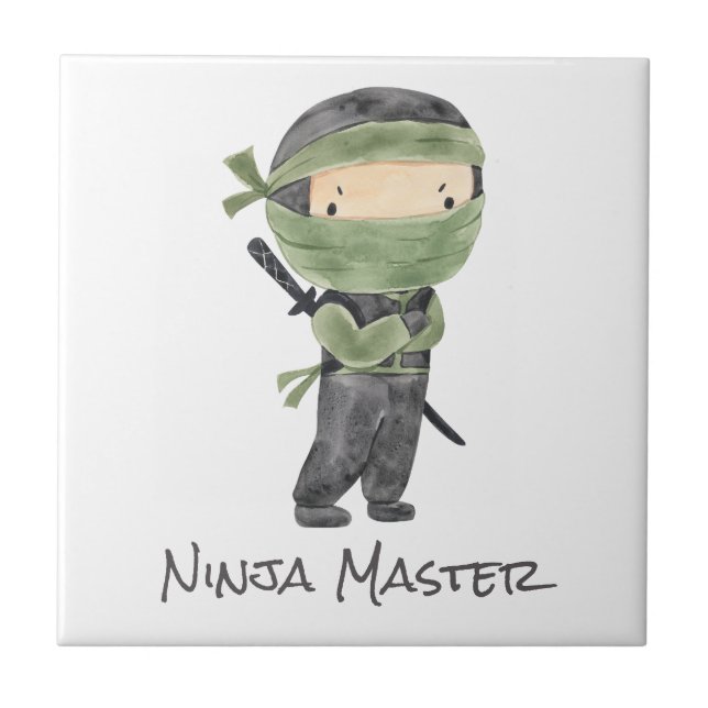 Cute Ninja Kids Customisable Gender Neutral Green  Ceramic Tile (Front)