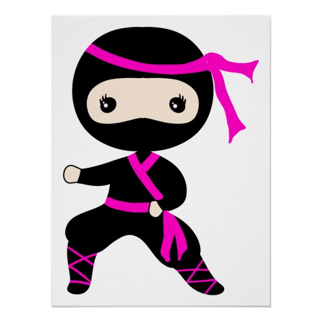 Cute Ninja Kids Punching Warrior Bday Party  Poster (Front)