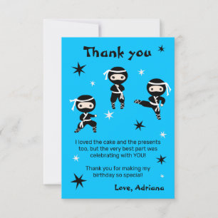 Cute Ninja Kids Warrior Girl Blue Birthday Party Thank You Card
