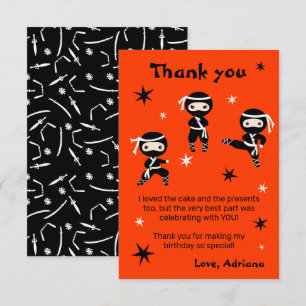 Cute Ninja Kids - Warrior Girls Birthday Party Thank You Card