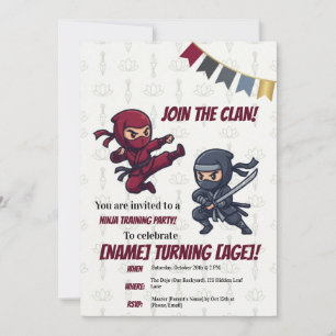 Cute Ninja Martial Arts Birthday Party Invitation