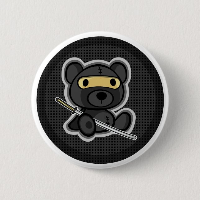 Cute ninja samurai warrior teddy bear button (Front)