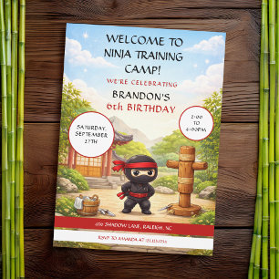 Cute Ninja Training Camp Dojo Garden Kids Birthday Invitation