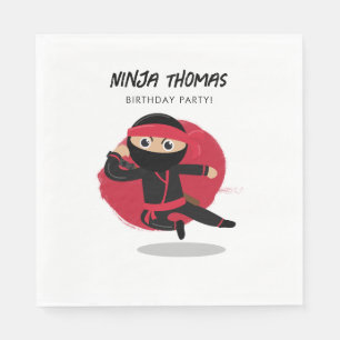 Cute Ninja Warrior Black & Red Kids Birthday Party Napkin