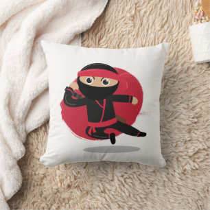 Cute Ninja Warrior Black & Red Kids Cushion