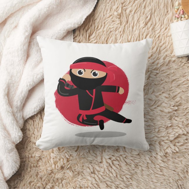 Cute Ninja Warrior Black & Red Kids Cushion (Blanket)