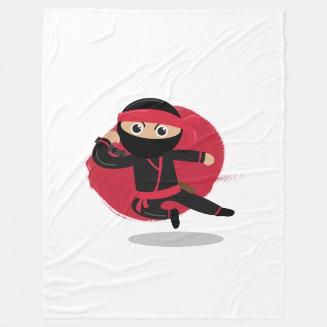 Cute Ninja Warrior Black & Red Kids Fleece Blanket (Front)