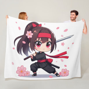 Cute ninja warrior blossom girl fleece blanket